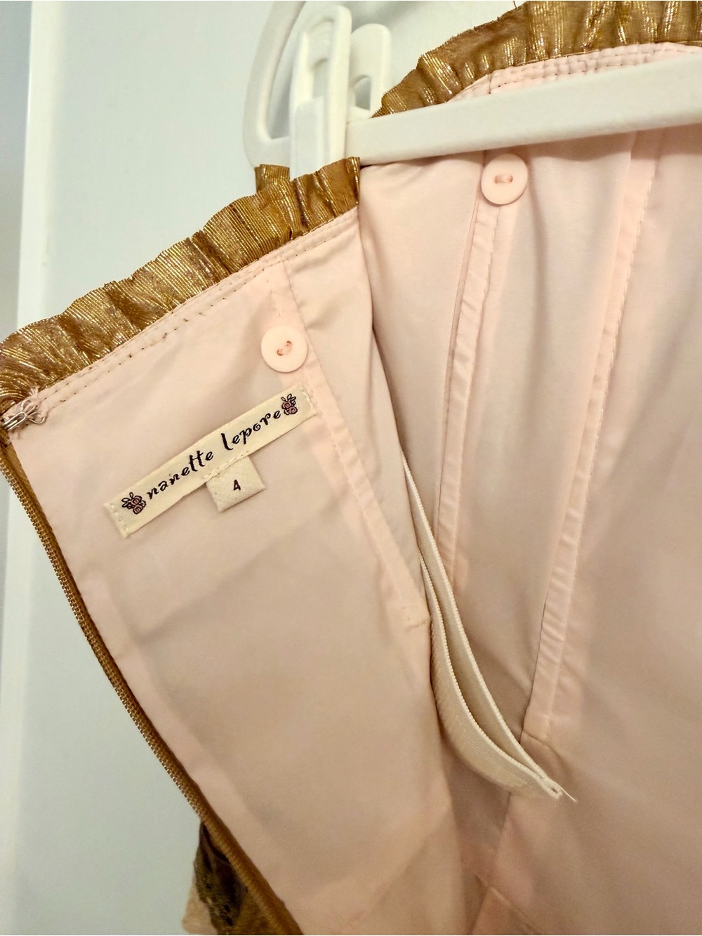 Nanette Lepore Blush Strapless Bustier with Gold Ruffle Trim Size 4 - Picture 7 of 7